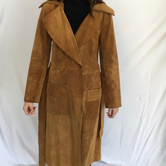 Frame Suede Leather Maxi Long Trench Coat Jacket Le Duster Tan Camel Size XS S - Picture 7 of 17